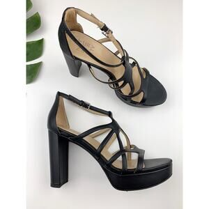 Naturalizer Neona Dress Sandals Platform High Heels Black Faux Leather Women's 9